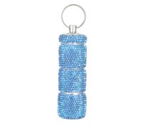 Pill Holder Keychain Travel Small Pill Box Portable Purse Pill Case Bling Pill Keychain Container Metal Pill Organizer Fob for Vitamin Medicine(Light Blue