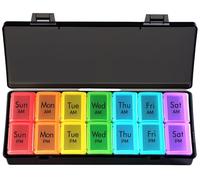 Pill Organiser 2 Times a Day, Weekly Pill Box 7 Day, Pill Box Organiser, Travel Pill Case, Premium Tablet Organise, Tablet Box for Medication, Vitamins and Supplements (Black)
