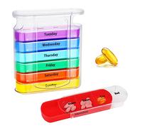 Pill Organiser 7 Day Pill Box 4 Times a Day - Weekly Tablet Organiser with 28 Compartments for Vitamin Medicines Supplements, Portable Medicine Storage Box Pill Case for Elderly Men Women Rainbow