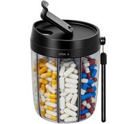 Pill Organiser Pill Box with 6 Large Compartments Pill Dispenser with Rotating Lid,Portable Pill Box can Hold Vitamins, Perfect for Traveling or Camping
