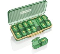 Pill Organizer 2 Times A Day, 7 Day Am Pm Pill Box - LipSki Weekly Pill Organizer with Separate Container, Portable Daily Medicine Planner Dispenser Case for Vitamin, Fish Oils, Supplements (Green)