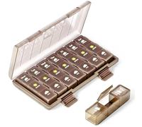 Pill Organizer 3 Times a Day, Daily Pill Box with Morning Noon Night Compartments, Portable Medicine Organizer for Travel, Work & Home (Brown)