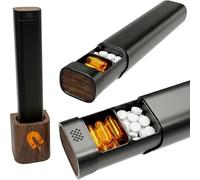 Pill Organizer, 7 Day Aluminum, All Metal, Real Wood Base, TSA Approved | Medical Grade Construction with No BPA or Coatings, Magnetic Stand for a Sleek Minimalist Look - Full Black