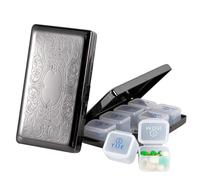 Pill Organizer 7 Days 8 Compartments, Travel Metal Pill Box, BPA-Free Portable Pill Box (Pattern Black, Large)