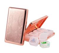 Pill Organizer 7 Days 8 Compartments, Travel Metal Pill Box, BPA-Free Portable Pill Box (Pattern Rose, Large)