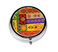 Pill Organizer,African National Patterns Round Pill Box 3 Compartment Decorative Pocket Purse Portable Mini Travel Medicine Tablet Vitamin Holder Organizer Pill Case