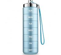 Pill Organizer - Aluminum 7 Day Stackable Metal Pill Box with Spin Lock, Waterproof Daily Medicine Case for Travel Outdoor Gym First-Aid, Sky-Blue