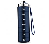 Pill Organizer - Aluminum 7 Day Stackable Metal Pill Box with Spin Lock, Waterproof Daily Medicine Case for Travel Outdoor Gym First-Aid, Dark Blue