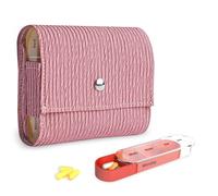 Pill Organizer,Czzmy Weekly Travel Pill Case Box Medication Reminder Daily AM PM, Day Night 7 Compartments,for 4 Times A Day, 7 Days a Week-Includes Leather PU Carrying Case(1-Wood Pink)