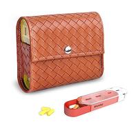 Pill Organizer,Czzmy Weekly Travel Pill Case Box Medication Reminder Daily AM PM, Day Night 7 Compartments,for 4 Times A Day, 7 Days a Week-Includes Leather PU Carrying Case(1-Woven Brown)