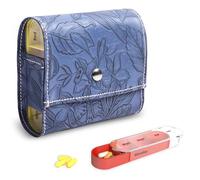 Pill Organizer,Czzmy Weekly Travel Pill Case Box Medication Reminder Daily AM PM, Day Night 7 Compartments,for 4 Times A Day, 7 Days a Week-Includes Leather PU Carrying Case(1-Carved Blue)