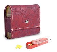 Pill Organizer,Czzmy Weekly Travel Pill Case Box Medication Reminder Daily AM PM, Day Night 7 Compartments,for 4 Times A Day, 7 Days a Week-Includes Leather PU Carrying Case(1-Carved Red)