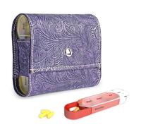 Pill Organizer,Czzmy Weekly Travel Pill Case Box Medication Reminder Daily AM PM, Day Night 7 Compartments,for 4 Times A Day, 7 Days a Week-Includes Leather PU Carrying Case(1-Metal Purple)