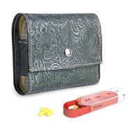 Pill Organizer,Czzmy Weekly Travel Pill Case Box Medication Reminder Daily AM PM, Day Night 7 Compartments,for 4 Times A Day, 7 Days a Week-Includes Leather PU Carrying Case(1-Metal Green1)