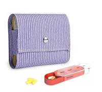 Pill Organizer,Czzmy Weekly Travel Pill Case Box Medication Reminder Daily AM PM, Day Night 7 Compartments,for 4 Times A Day, 7 Days a Week-Includes Leather PU Carrying Case(1-Wood Blue Purple)