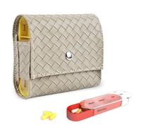 Pill Organizer,Czzmy Weekly Travel Pill Case Box Medication Reminder Daily AM PM, Day Night 7 Compartments,for 4 Times A Day, 7 Days a Week-Includes Leather PU Carrying Case(1-Woven Green)