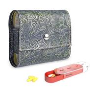 Pill Organizer,Czzmy Weekly Travel Pill Case Box Medication Reminder Daily AM PM, Day Night 7 Compartments,for 4 Times A Day, 7 Days a Week-Includes Leather PU Carrying Case(1-Metal Green2)