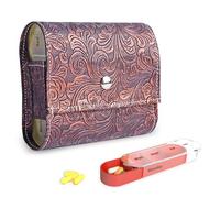 Pill Organizer,Czzmy Weekly Travel Pill Case Box Medication Reminder Daily AM PM, Day Night 7 Compartments,for 4 Times A Day, 7 Days a Week-Includes Leather PU Carrying Case(1-Metal Orange)