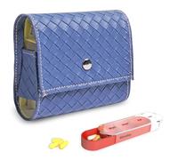 Pill Organizer,Czzmy Weekly Travel Pill Case Box Medication Reminder Daily AM PM, Day Night 7 Compartments,for 4 Times A Day, 7 Days a Week-Includes Leather PU Carrying Case(1-Woven Blue)