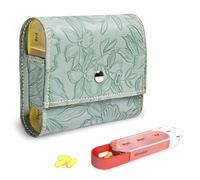 Pill Organizer,Czzmy Weekly Travel Pill Case Box Medication Reminder Daily AM PM, Day Night 7 Compartments,for 4 Times A Day, 7 Days a Week-Includes Leather PU Carrying Case(1-Carved Green)