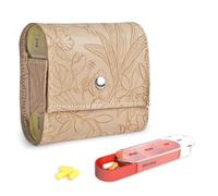 Pill Organizer,Czzmy Weekly Travel Pill Case Box Medication Reminder Daily AM PM, Day Night 7 Compartments,for 4 Times A Day, 7 Days a Week-Includes Leather PU Carrying Case(1-Carved Apricot)