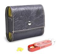 Pill Organizer,Czzmy Weekly Travel Pill Case Box Medication Reminder Daily AM PM, Day Night 7 Compartments,for 4 Times A Day, 7 Days a Week-Includes Leather PU Carrying Case(1-Carved Black)