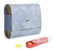 Pill Organizer,Czzmy Weekly Travel Pill Case Box Medication Reminder Daily AM PM, Day Night 7 Compartments,for 4 Times A Day, 7 Days a Week-Includes Leather PU Carrying Case(1-Carved Blue3)