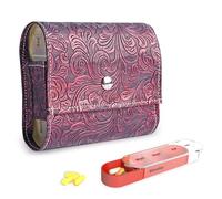 Pill Organizer,Czzmy Weekly Travel Pill Case Box Medication Reminder Daily AM PM, Day Night 7 Compartments,for 4 Times A Day, 7 Days a Week-Includes Leather PU Carrying Case(1-Metal Red)