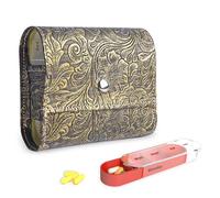 Pill Organizer,Czzmy Weekly Travel Pill Case Box Medication Reminder Daily AM PM, Day Night 7 Compartments,for 4 Times A Day, 7 Days a Week-Includes Leather PU Carrying Case(1-Metal Gold)