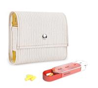 Pill Organizer,Czzmy Weekly Travel Pill Case Box Medication Reminder Daily AM PM, Day Night 7 Compartments,for 4 Times A Day, 7 Days a Week-Includes Leather PU Carrying Case(1-Wood White)