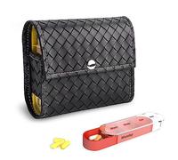 Pill Organizer,Czzmy Weekly Travel Pill Case Box Medication Reminder Daily AM PM, Day Night 7 Compartments,for 4 Times A Day, 7 Days a Week-Includes Leather PU Carrying Case(1-Woven Black)