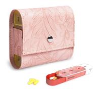Pill Organizer,Czzmy Weekly Travel Pill Case Box Medication Reminder Daily AM PM, Day Night 7 Compartments,for 4 Times A Day, 7 Days a Week-Includes Leather PU Carrying Case(1-Carved Pink)