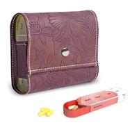 Pill Organizer,Czzmy Weekly Travel Pill Case Box Medication Reminder Daily AM PM, Day Night 7 Compartments,for 4 Times A Day, 7 Days a Week-Includes Leather PU Carrying Case(1-Carved Brown2)