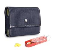 Pill Organizer,Czzmy Weekly Travel Pill Case Box Medication Reminder Daily AM PM, Day Night 7 Compartments,for 4 Times A Day, 7 Days a Week-Includes Leather PU Carrying Case(1-Wood Black)