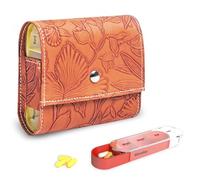 Pill Organizer,Czzmy Weekly Travel Pill Case Box Medication Reminder Daily AM PM, Day Night 7 Compartments,for 4 Times A Day, 7 Days a Week-Includes Leather PU Carrying Case(1-Carved Brown)