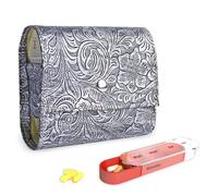 Pill Organizer,Czzmy Weekly Travel Pill Case Box Medication Reminder Daily AM PM, Day Night 7 Compartments,for 4 Times A Day, 7 Days a Week-Includes Leather PU Carrying Case(1-Metal Silver)