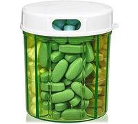 Pill Organizer Dispenser with 4 Compartments, Holder for Medication, Vitamins & Supplements Round Bottle Daily Pill Case Reminder Box