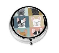Pill Organizer,French Bulldog Round Pill Box 3 Compartment Decorative Pocket Purse Portable Mini Travel Medicine Tablet Vitamin Holder Organizer Pill Case