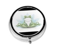 Pill Organizer,Funny Yoga Frog Round Pill Box 3 Compartment Decorative Pocket Purse Portable Mini Travel Medicine Tablet Vitamin Holder Organizer Pill Case