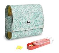 Pill Organizer,Haecsfl Weekly Travel Pill Case Box Medication Reminder Daily AM PM, Day Night 7 Compartments,for 4 Times A Day, 7 Days a Week-Includes Leather PU Carrying Case(1-Carved Green1)