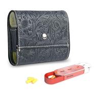 Pill Organizer,Haecsfl Weekly Travel Pill Case Box Medication Reminder Daily AM PM, Day Night 7 Compartments,for 4 Times A Day, 7 Days a Week-Includes Leather PU Carrying Case(1-Carved Black)