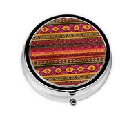 Pill Organizer,Mexican Folk Art Boho Round Pill Box 3 Compartment Decorative Pocket Purse Portable Mini Travel Medicine Tablet Vitamin Holder Organizer Pill Case