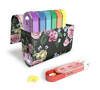 Pill Organizer,Mtzmy Weekly Travel Pill Case Box Medication Reminder Daily AM PM, Day Night 7 Compartments,for 4 Times A Day, 7 Days a Week-Includes Leather PU Carrying Case(1-Black Rose)
