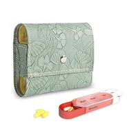 Pill Organizer,Mtzmy Weekly Travel Pill Case Box Medication Reminder Daily AM PM, Day Night 7 Compartments,for 4 Times A Day, 7 Days a Week-Includes Leather PU Carrying Case(1-Butterfly Green1)