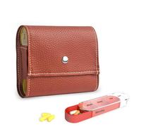 Pill Organizer,Mtzmy Weekly Travel Pill Case Box Medication Reminder Daily AM PM, Day Night 7 Compartments,for 4 Times A Day, 7 Days a Week-Includes Leather PU Carrying Case(1-Lichee Brown)