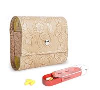 Pill Organizer,Mtzmy Weekly Travel Pill Case Box Medication Reminder Daily AM PM, Day Night 7 Compartments,for 4 Times A Day, 7 Days a Week-Includes Leather PU Carrying Case(1-Butterfly Apricot)