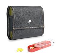 Pill Organizer,Mtzmy Weekly Travel Pill Case Box Medication Reminder Daily AM PM, Day Night 7 Compartments,for 4 Times A Day, 7 Days a Week-Includes Leather PU Carrying Case(1-Lichee Black)