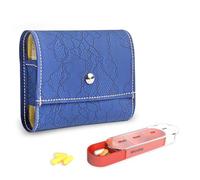 Pill Organizer,Mtzmy Weekly Travel Pill Case Box Medication Reminder Daily AM PM, Day Night 7 Compartments,for 4 Times A Day, 7 Days a Week-Includes Leather PU Carrying Case(1-Lace Blue)