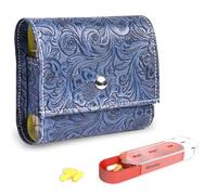 Pill Organizer,Mtzmy Weekly Travel Pill Case Box Medication Reminder Daily AM PM, Day Night 7 Compartments,for 4 Times A Day, 7 Days a Week-Includes Leather PU Carrying Case(1-Carved Blue)