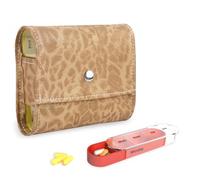 Pill Organizer,Mtzmy Weekly Travel Pill Case Box Medication Reminder Daily AM PM, Day Night 7 Compartments,for 4 Times A Day, 7 Days a Week-Includes Leather PU Carrying Case(1-Leopard Brown)